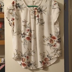 Floral Print Pleated Cap Sleeve Top